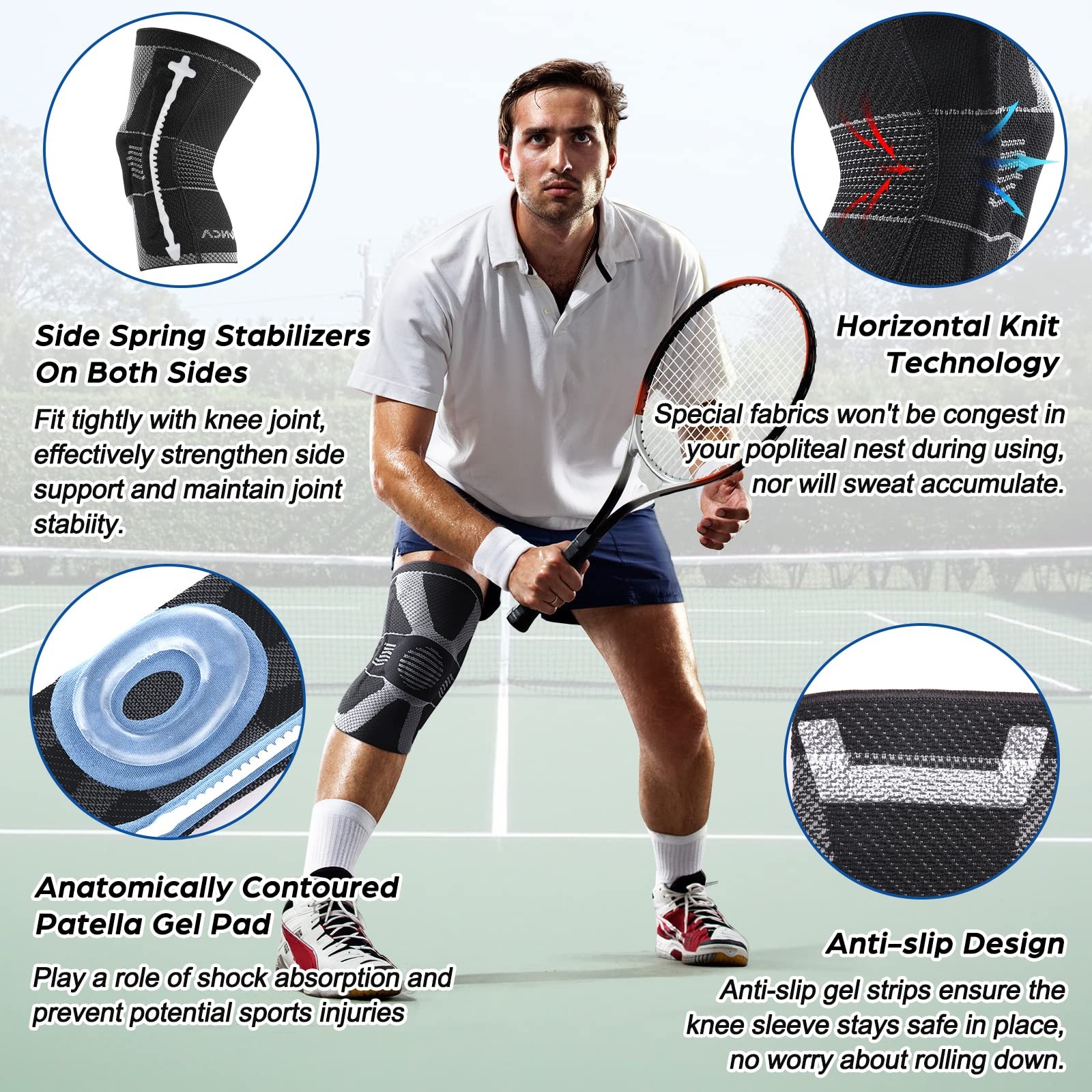 Professional Knee Brace Compression Sleeve Support for ACL Meniscus Arthritis L