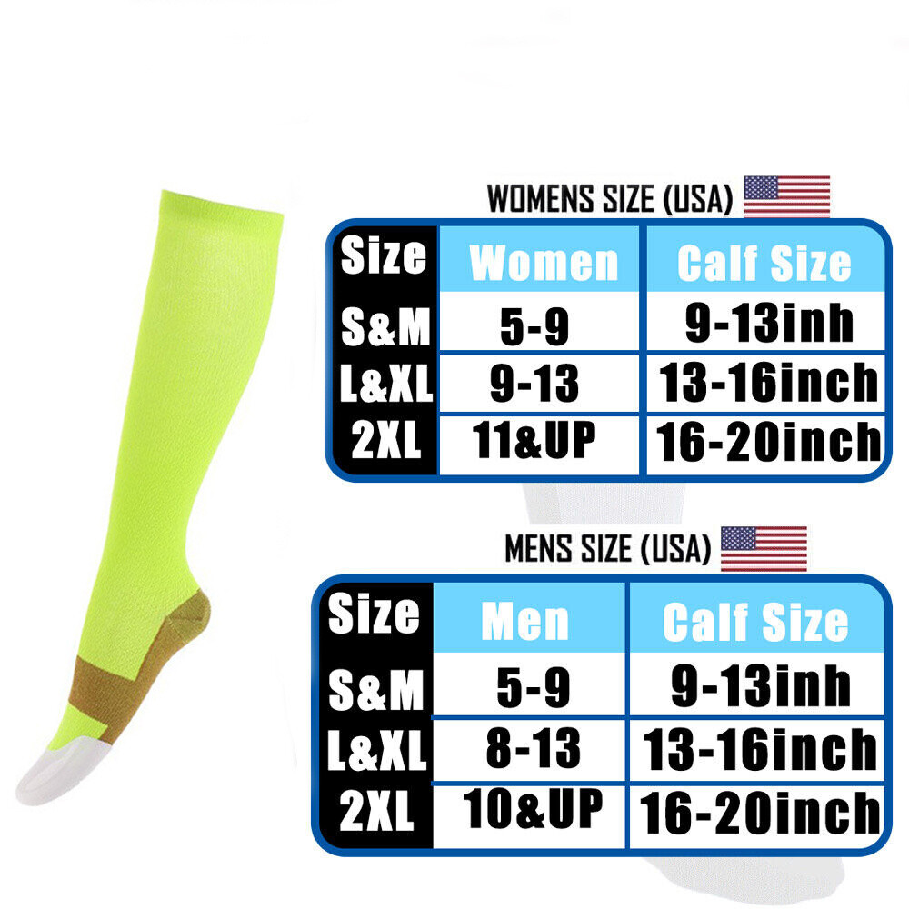 Mens Womens Compression Socks Leg Support Sports for Running Fitness Unisex