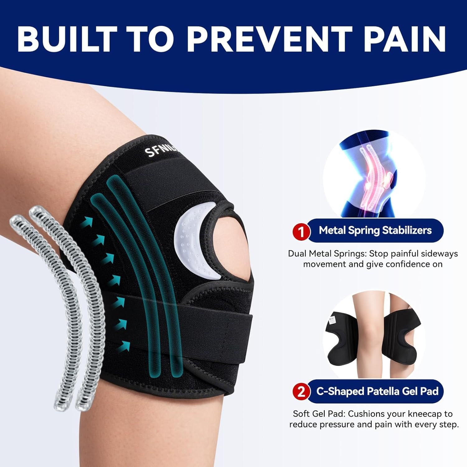 SFNILO Knee Brace Knee Pain & Arthritis, Meniscus Tear, Black, Small