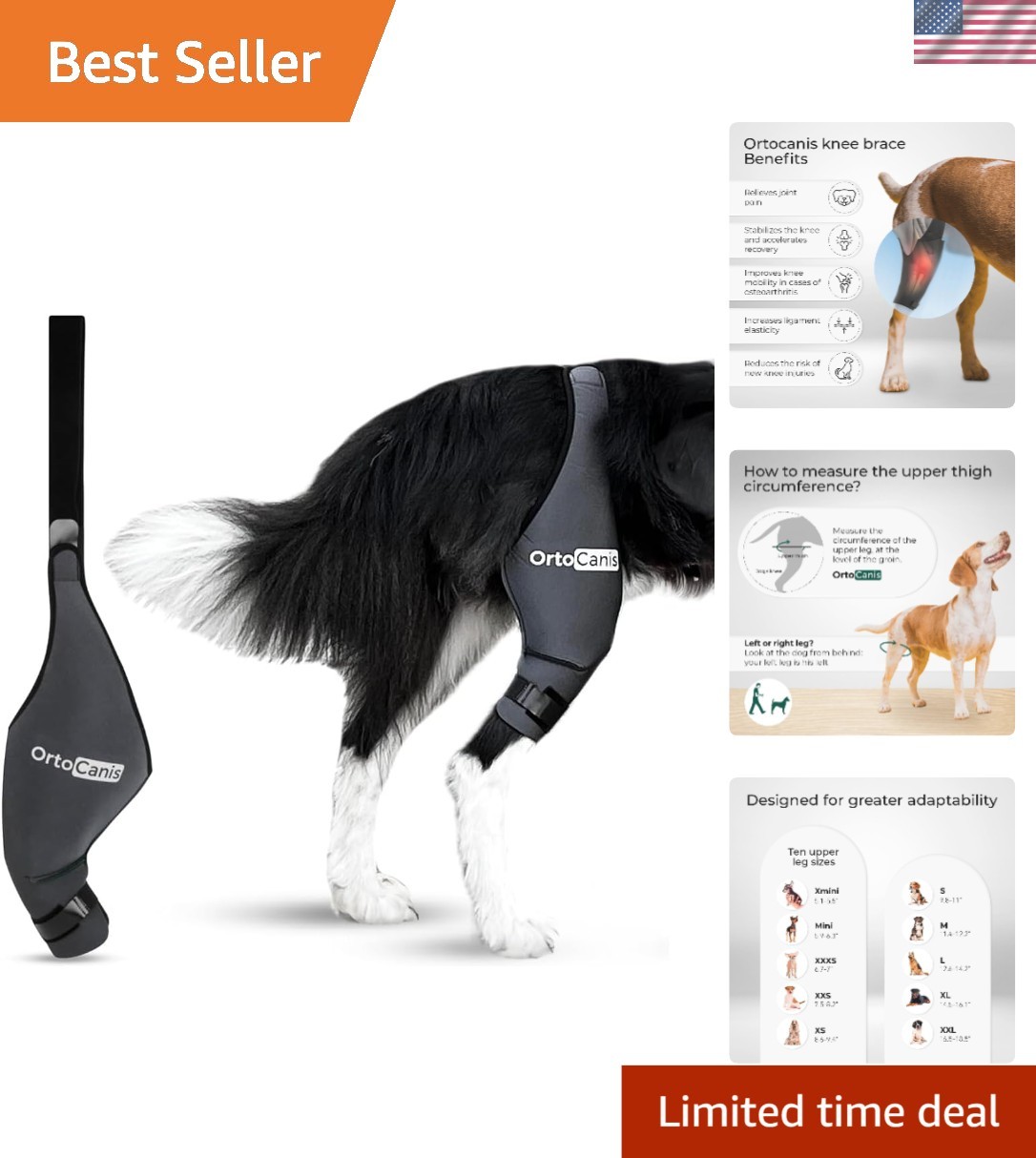 Dog Knee Brace Left Hind Leg Size X-Small Ard Neoprene