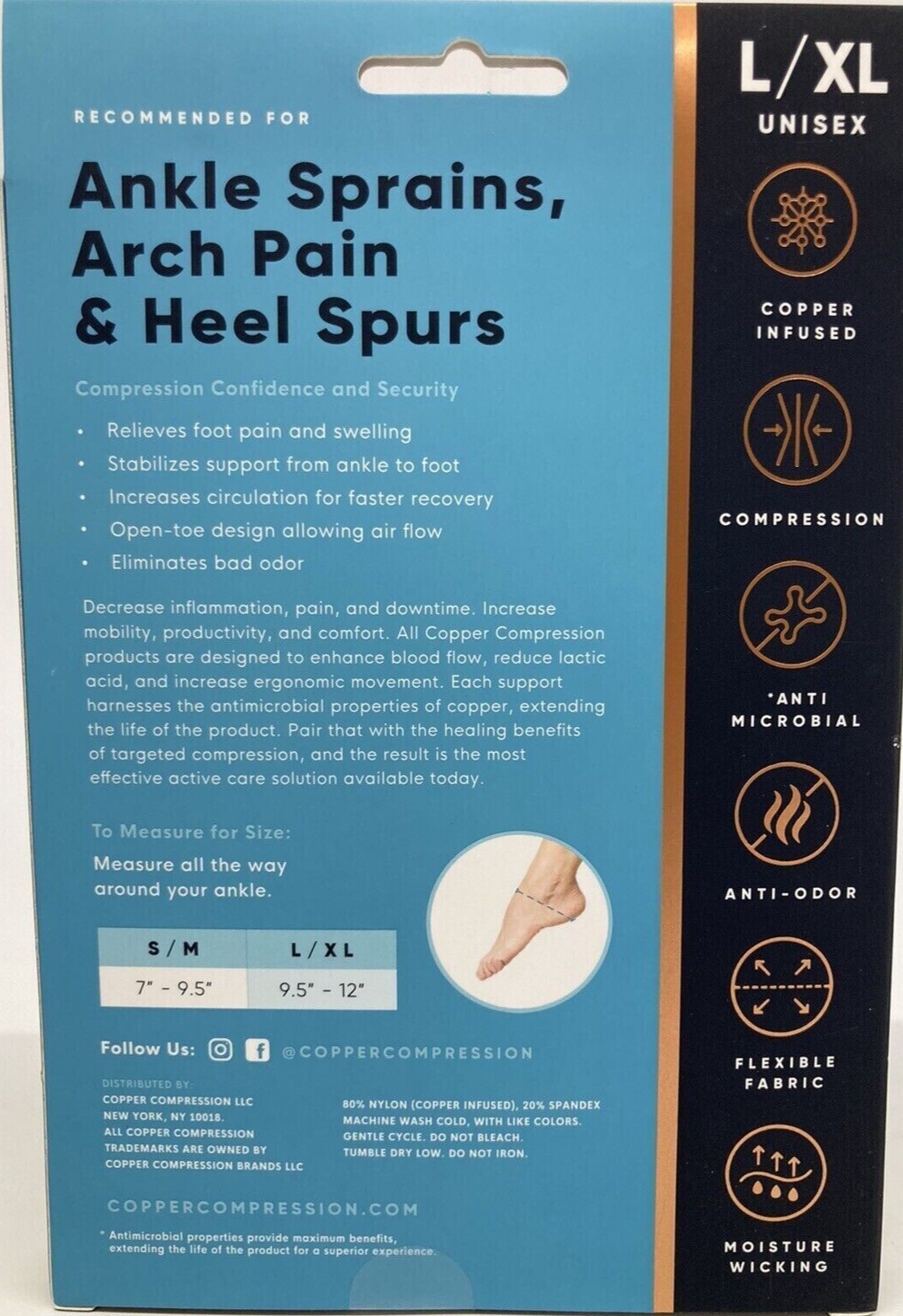 Copper Compression 2 Pack Copper Infused Foot Sleeve Large/X-Large – New Sealed