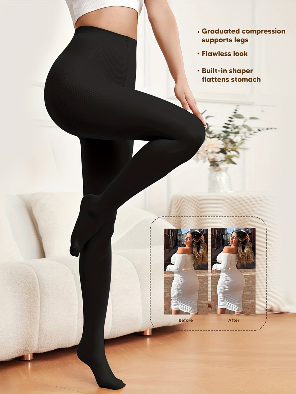 Women Compression Pantyhose Shaping Tights 15-20mmHg Support Opaque Stockings