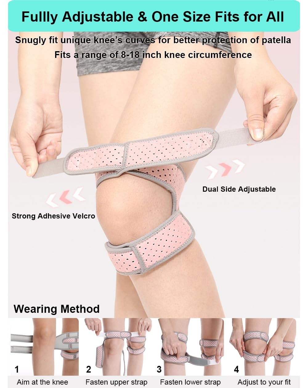 Knee Brace for Women Men Braces Pain, Patellar One Size, Pink