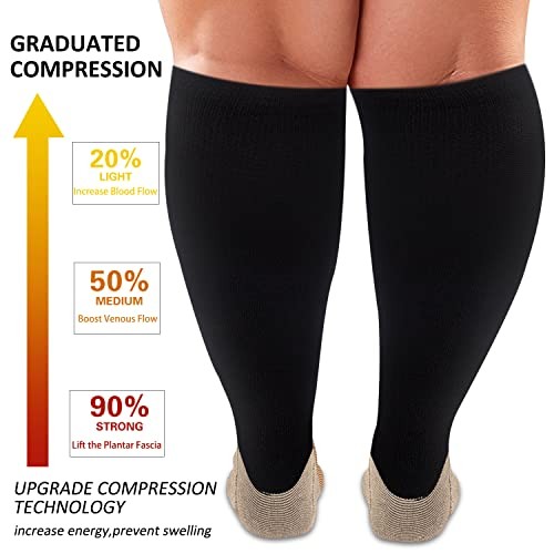 3 Pairs Plus Size Compression Socks for Women and XX-Large 05 Black （copper）
