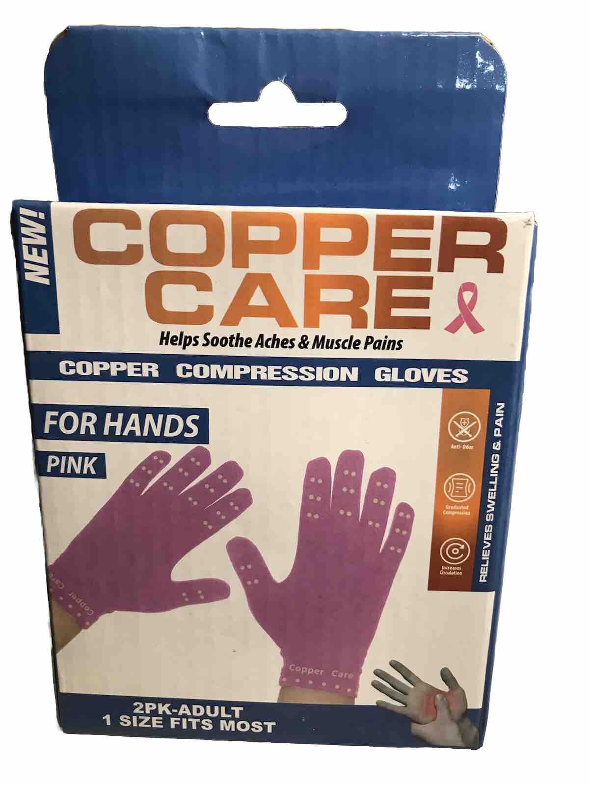 Copper Care Hands Compression Gloves Pink 2pack Adult Size Fits All