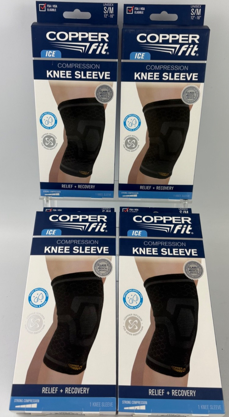 Copper Fit ICE Knee Compression Sleeve Infused with Menthol Size S/M – 4 Pack