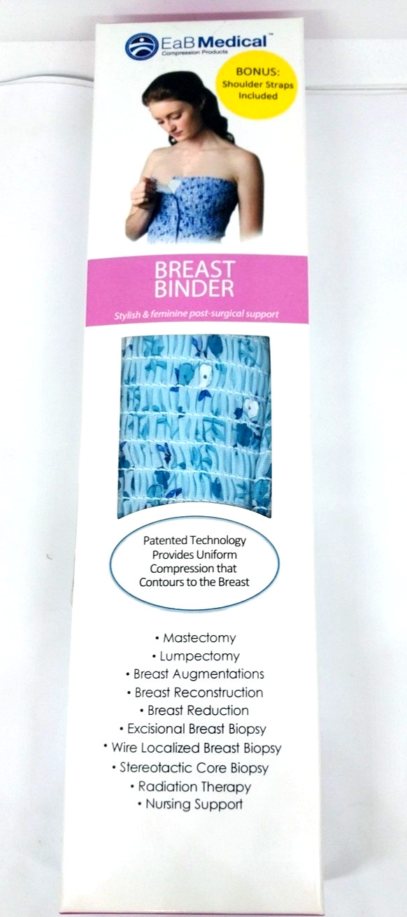 EaB Medical Compression Products Breast Binder Blue Floral Medium 34″- 36″Straps