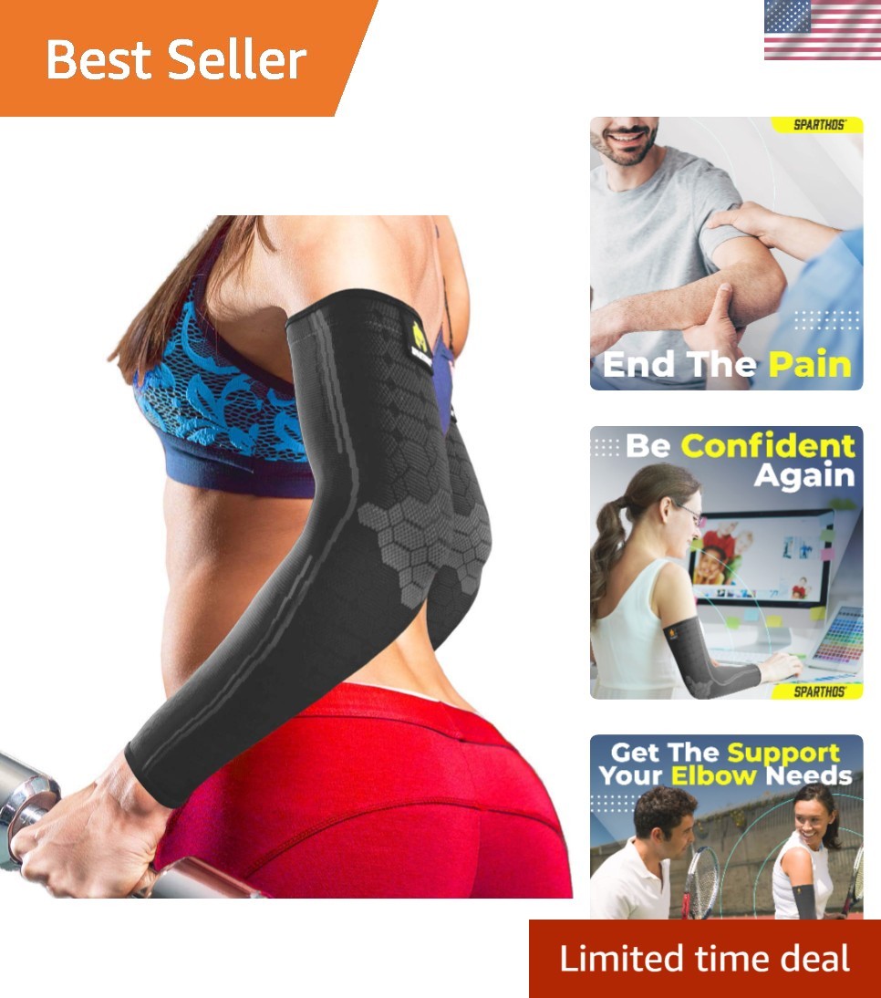 Elite Compression Arm Sleeves Pair – Pain Relief & Support for Sports – Black S