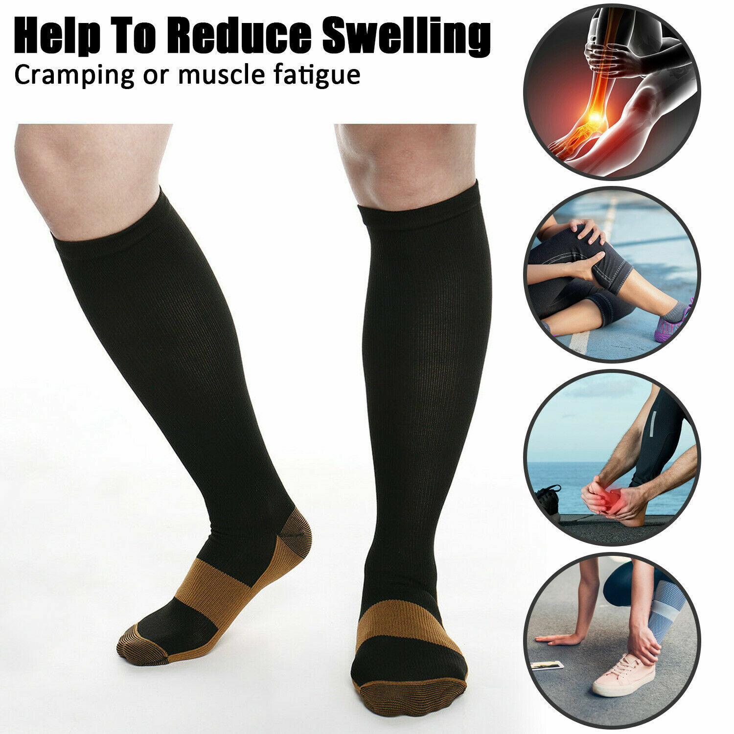 5 Pairs Copper Compression Socks 20-30mmHg Graduated Support Mens Womens S/M-XXL