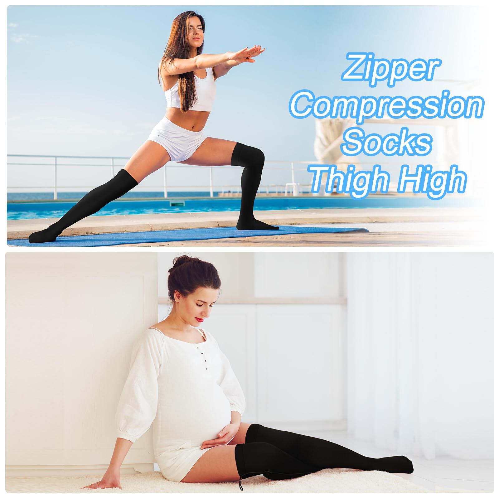 Thigh High Zipper Compression Socks 20-30 mmHg Zipper Compression Stockings T…