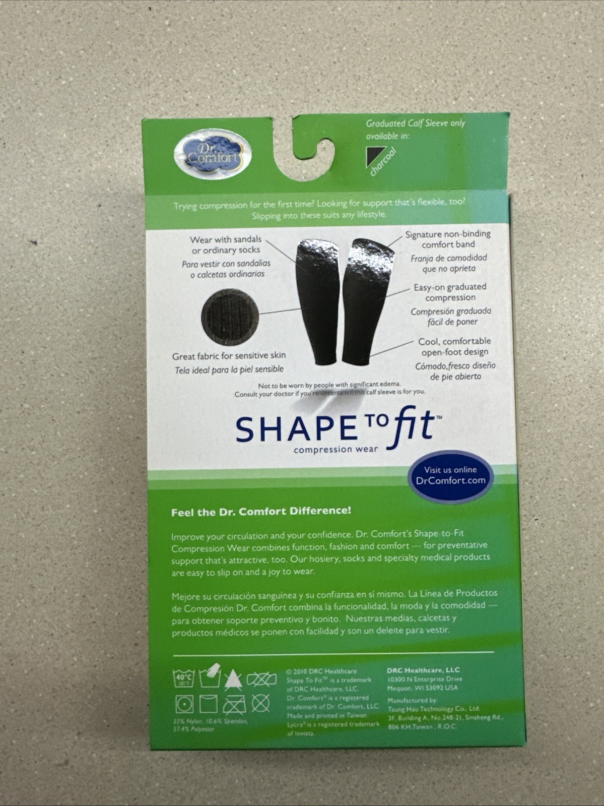 Dr. Comfort 15/20 Large Comp. Calf Sleeve Shape to Fit (unisex, bamboo, charc)