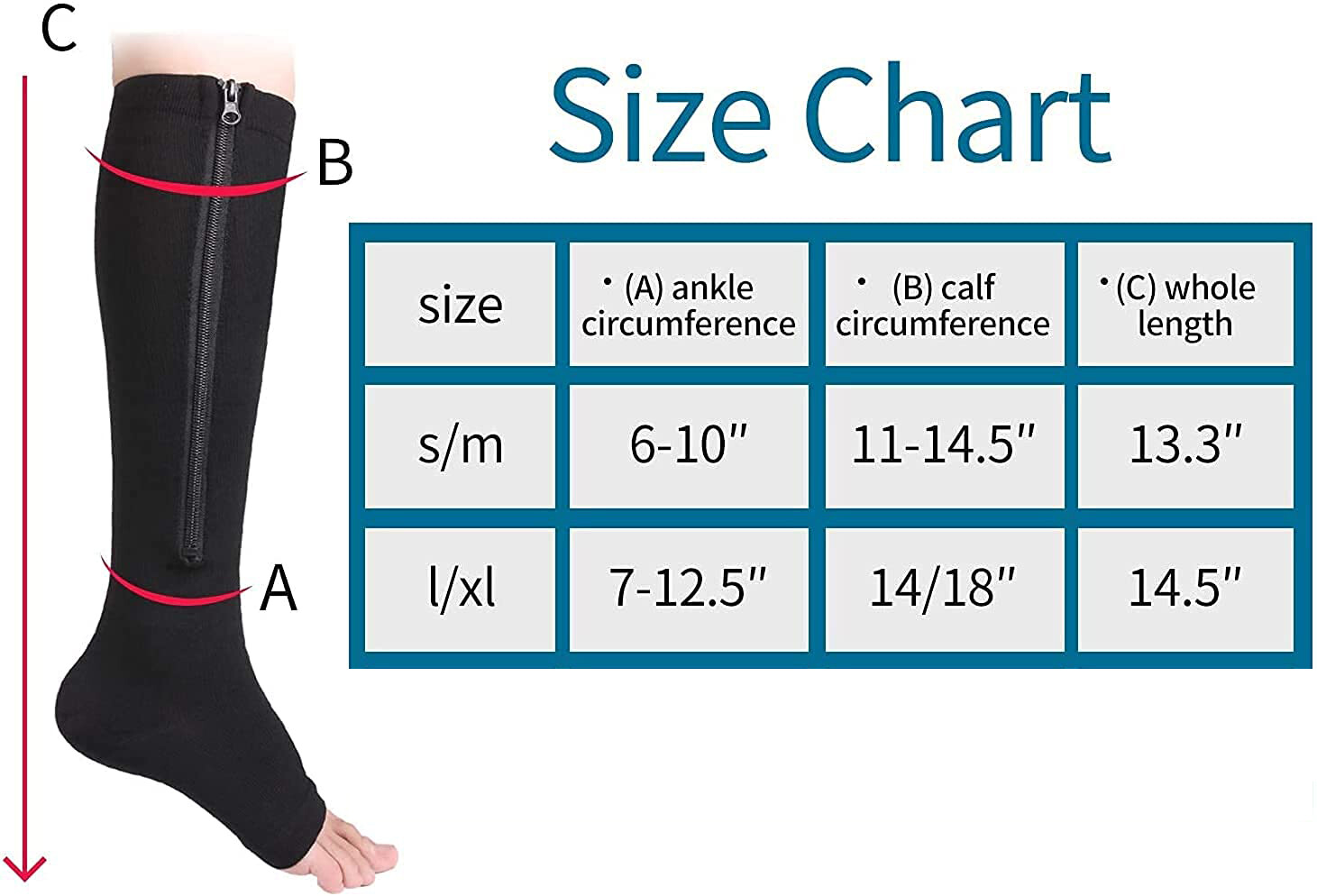 Open Toe Compression Socks 1-6 Pairs Calf Knee High Zipper Compression Stockings