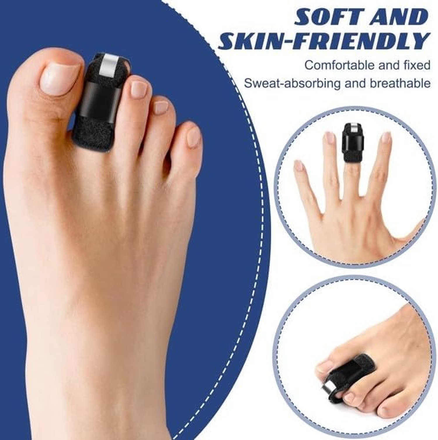 Black Toe Splint Set 2 Pcs Broken Toe Straightener Brace Pain Relief Men Women