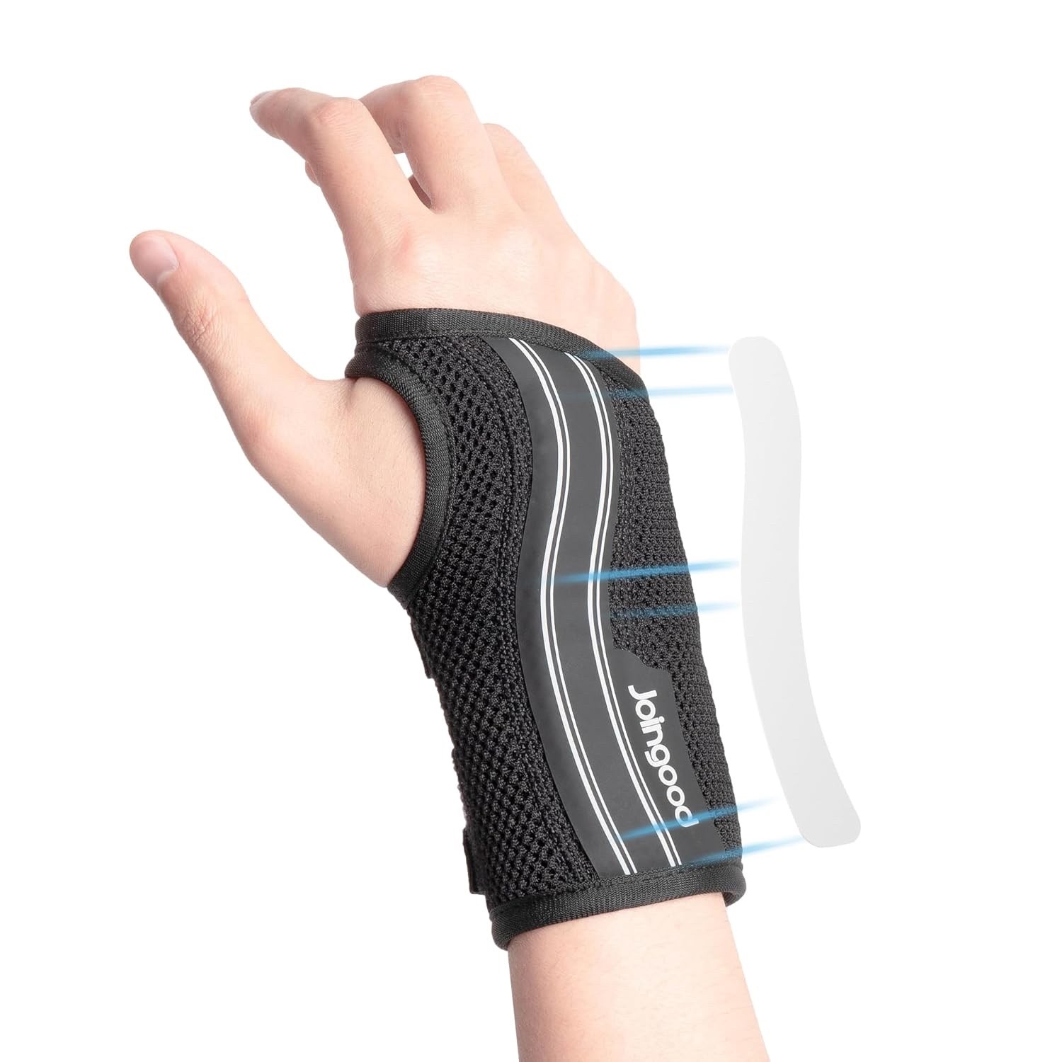 Carpal Tunnel Wrist Brace with Wrist Support – Light Gray on Black, Right, Large