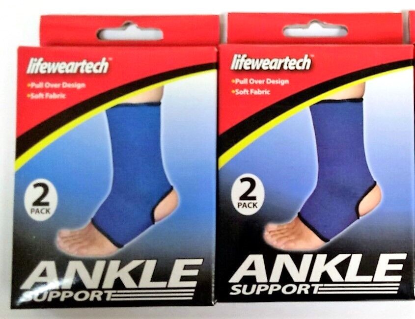 Ankle Support Compression Elastic Sleeve Pain Relief Sports Pull On Unisex 2-2pk