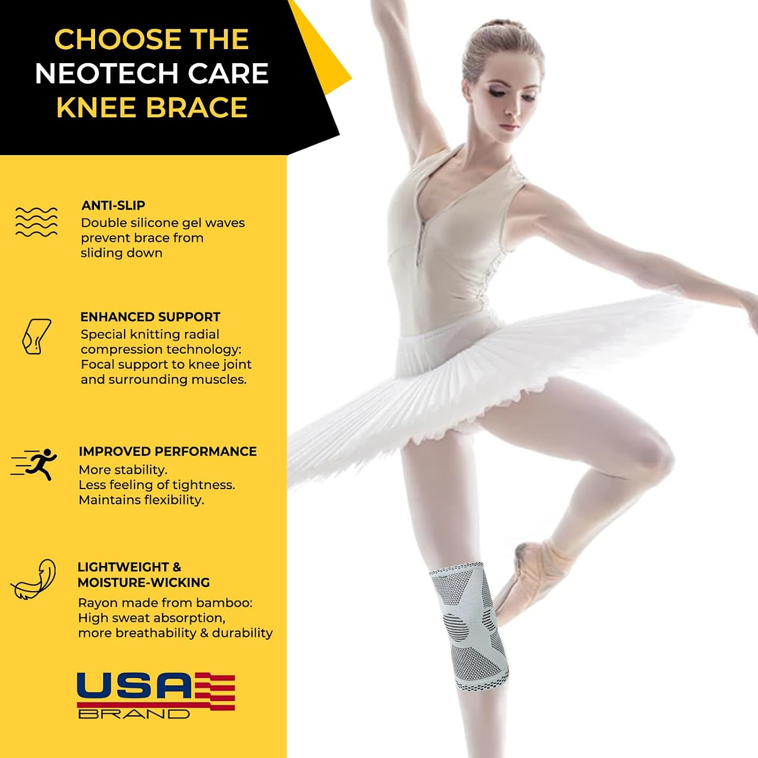 Neotech Care Knee Support Brace – Breathable – Men, Women, Right or Left (Gray,
