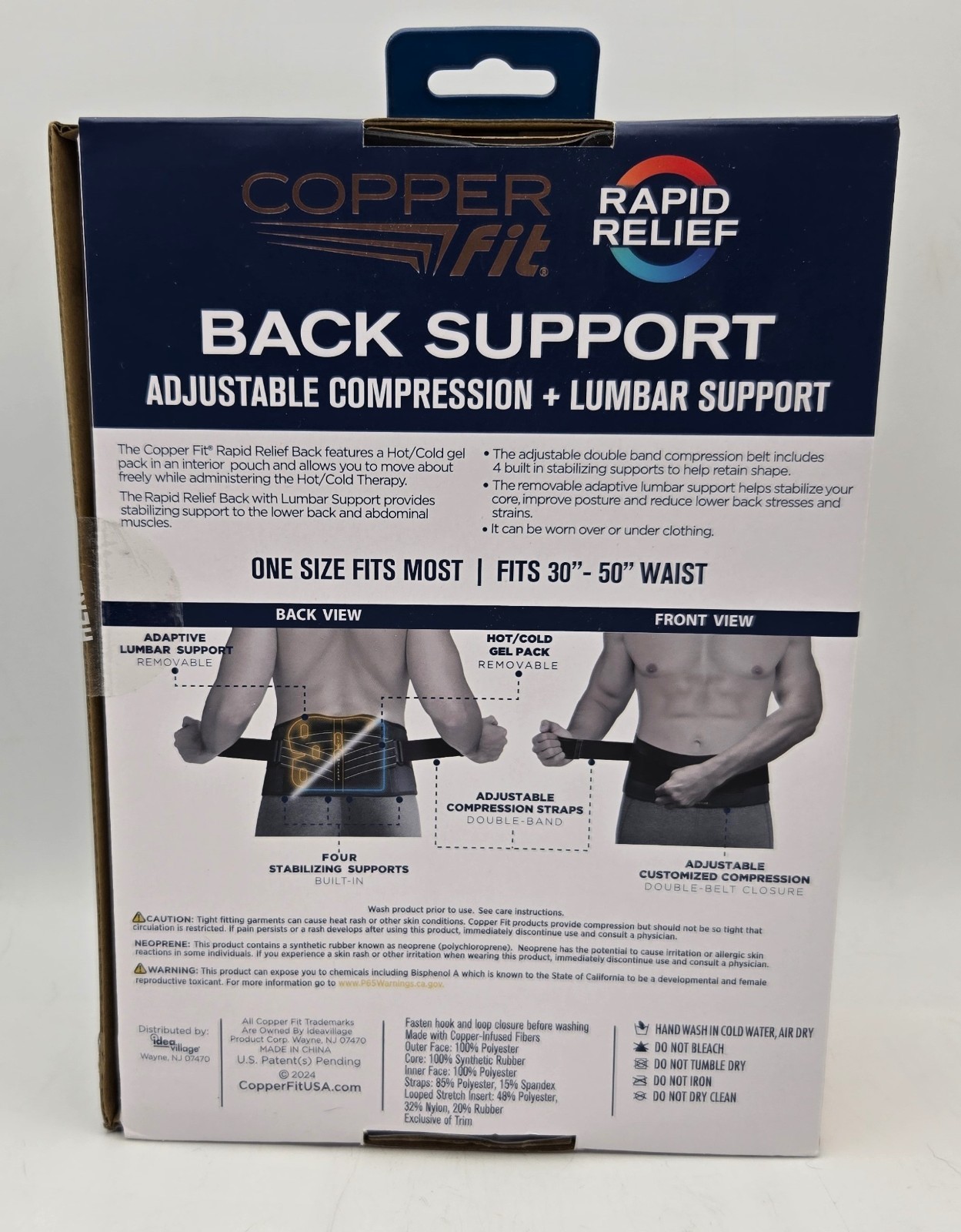NEW Copper Fit Rapid Relief Back Support Belt 3-in-1 Hot Cold Therapy Brace OSFM