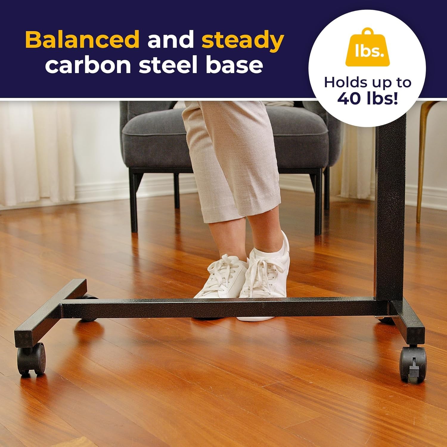Adjustable Height Rolling C Side Overbed Table w/ Non-Tilt Top