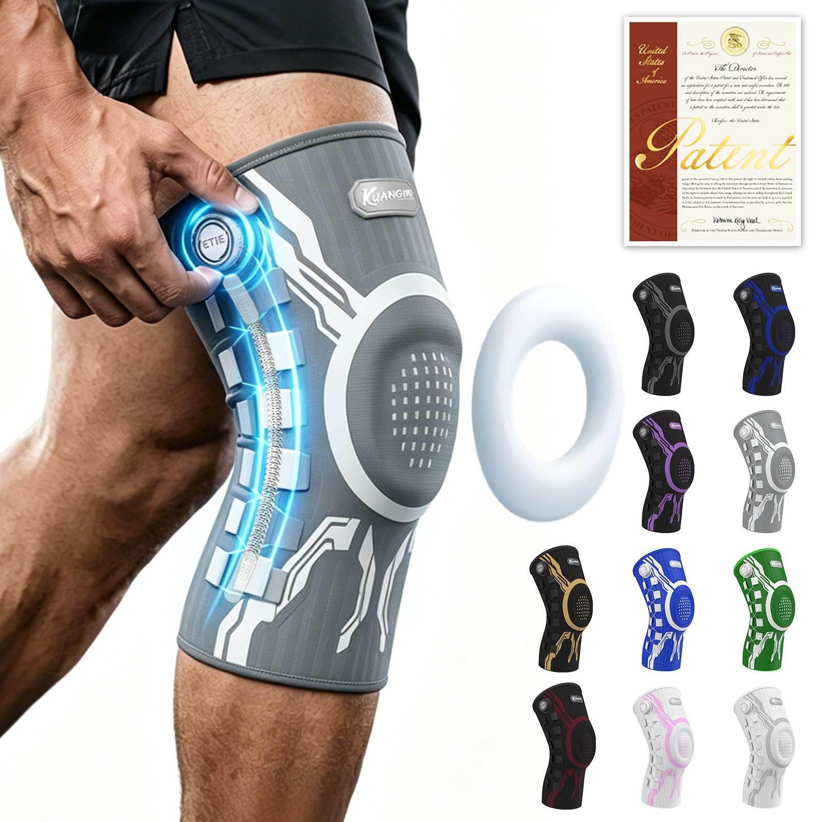 Kuangmi Knee Brace Gray White Right XX-Large Single