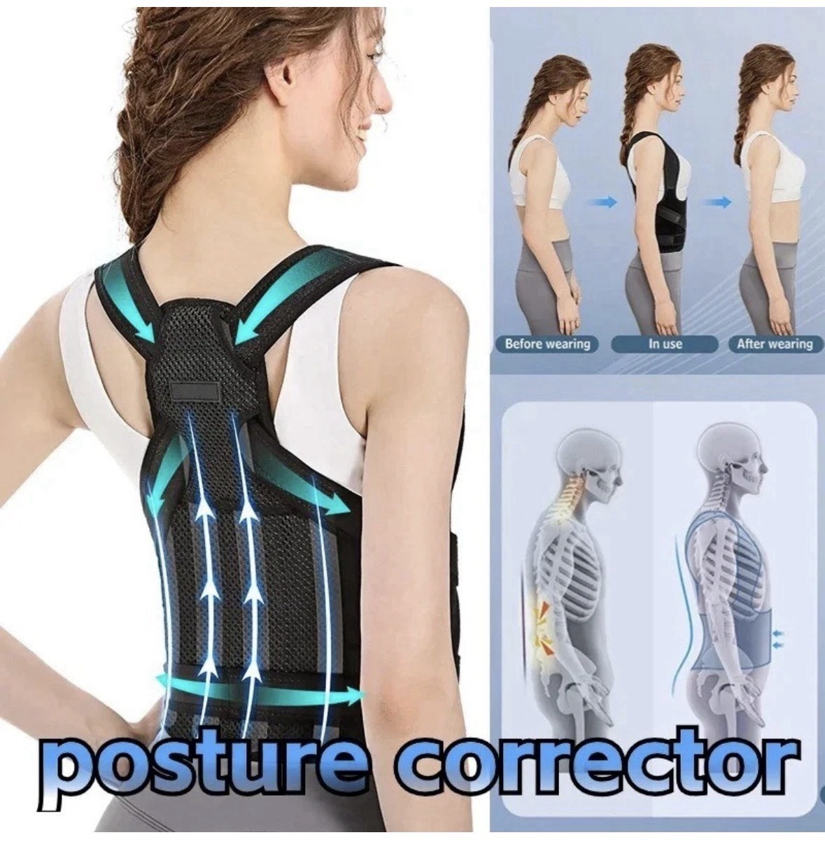 Back Brace Posture Corrector Women Men Straightener Adjustable Support-large