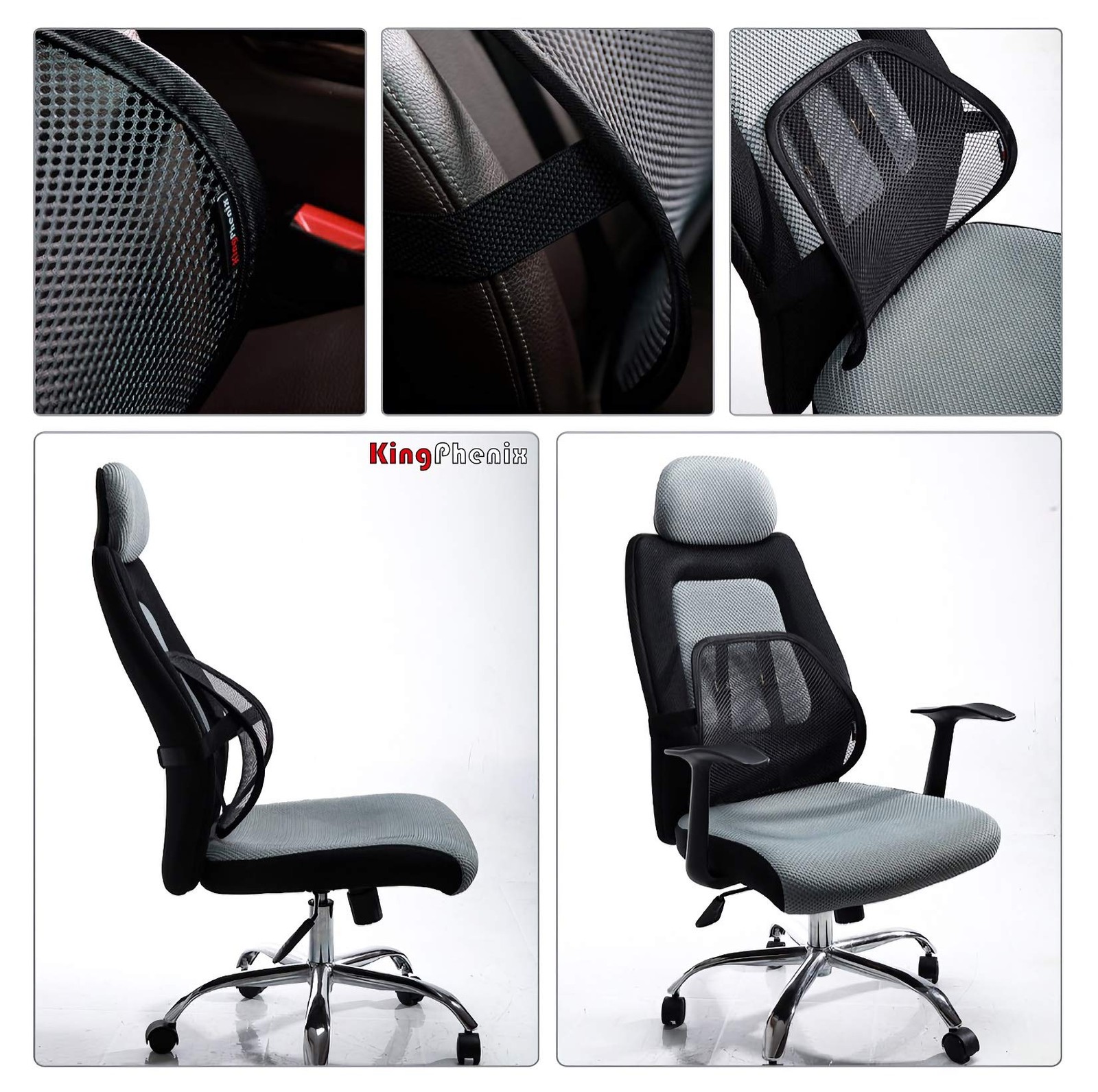 kingphenix Lumbar Support (2 Pack) with 15.7*15.5*5.3inch, Mesh – Black