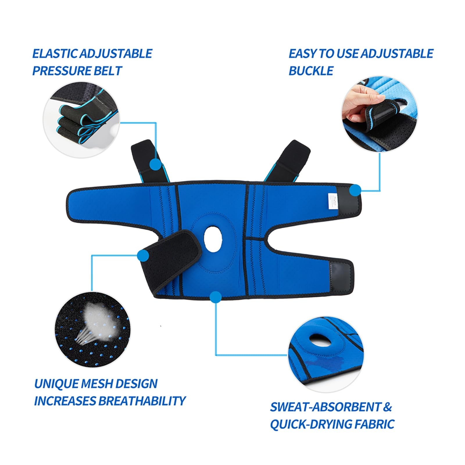 DOUFURT Knee Brace for Men & Women, Side Large(Pack of 1), Blue & Black