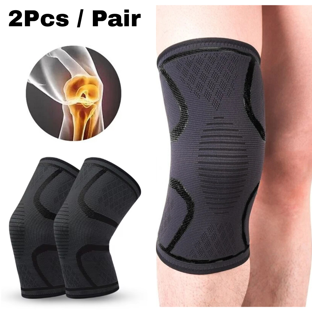 2x Knee Sleeves Copper Silver Compression Brace Support Sport Joint Injury Pain