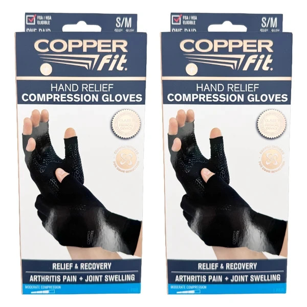 Copper Fit Unisex Hand Relief Compression Gloves Small/Medium – Lot of 2 Pairs