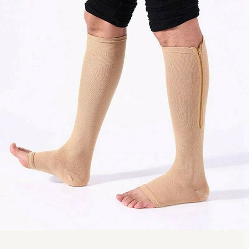 OPEN TOE Compression Socks 20-30mmHg Graduated Knee High Calf Zip 1 & 3 Pairs