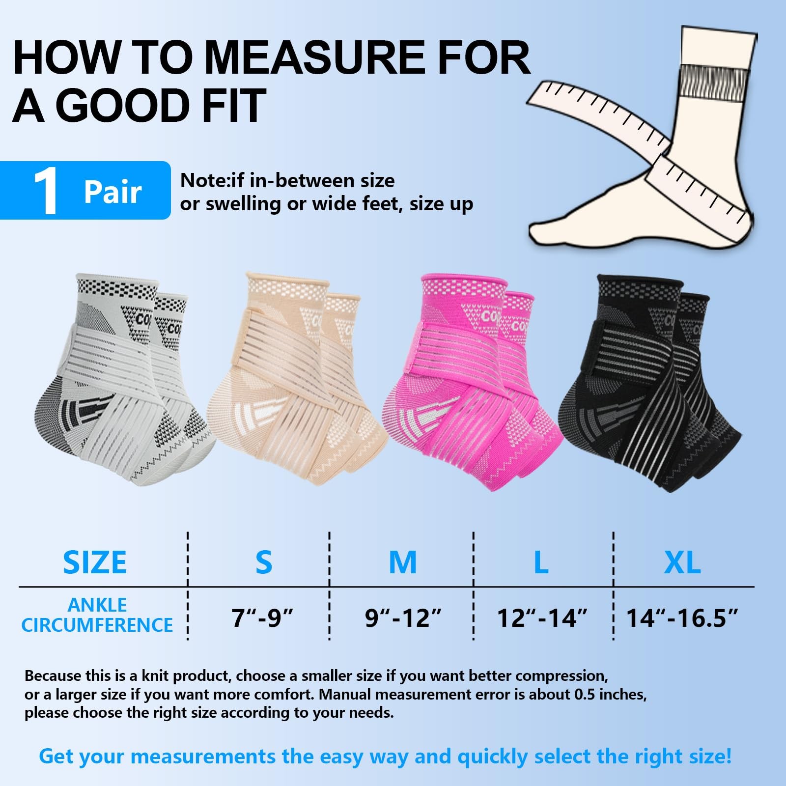 DRNAIETY 1 Pair Copper Ankle Brace for Men & Women – Adjustable Large, Black