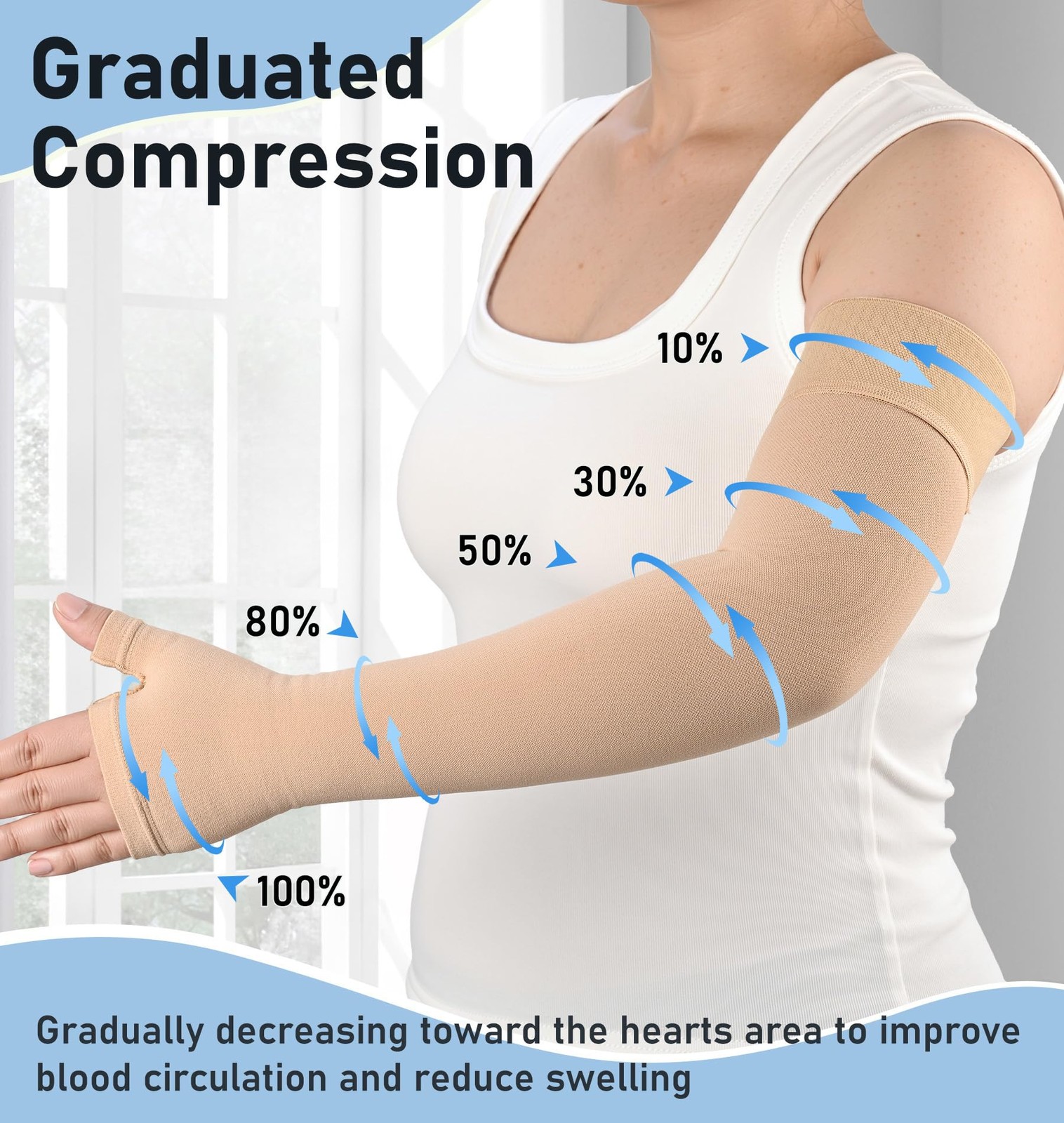 KEKING Lymphedema Medical Compression Arm Sleeve with Medium, Beige (Single)
