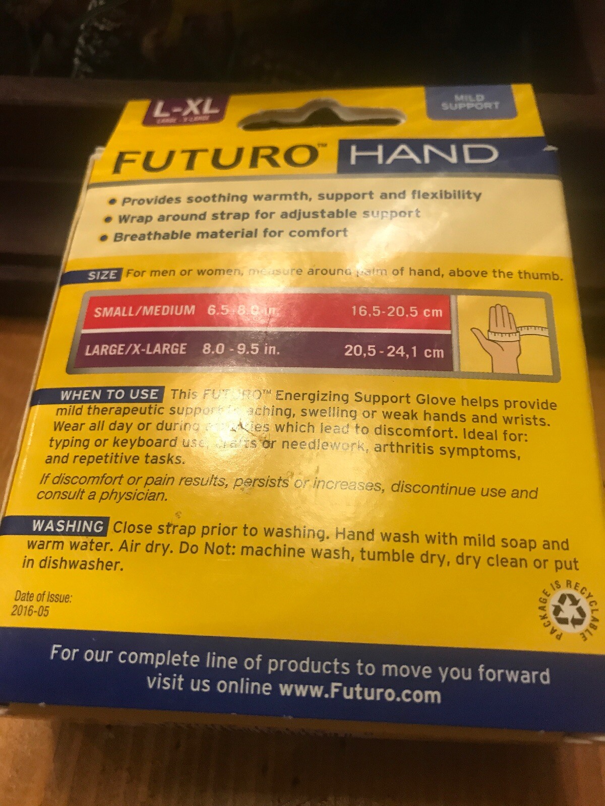 Futuro Energizing Hand Support, Large/XLarge, 1ct 051131200401A562