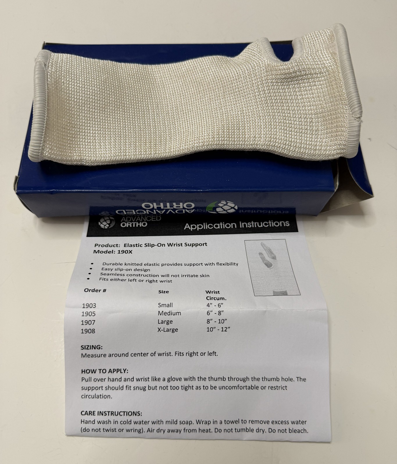 Advanced Orthopaedics LARGE White Elastic Slip-On Wrist Support NEW Made in USA