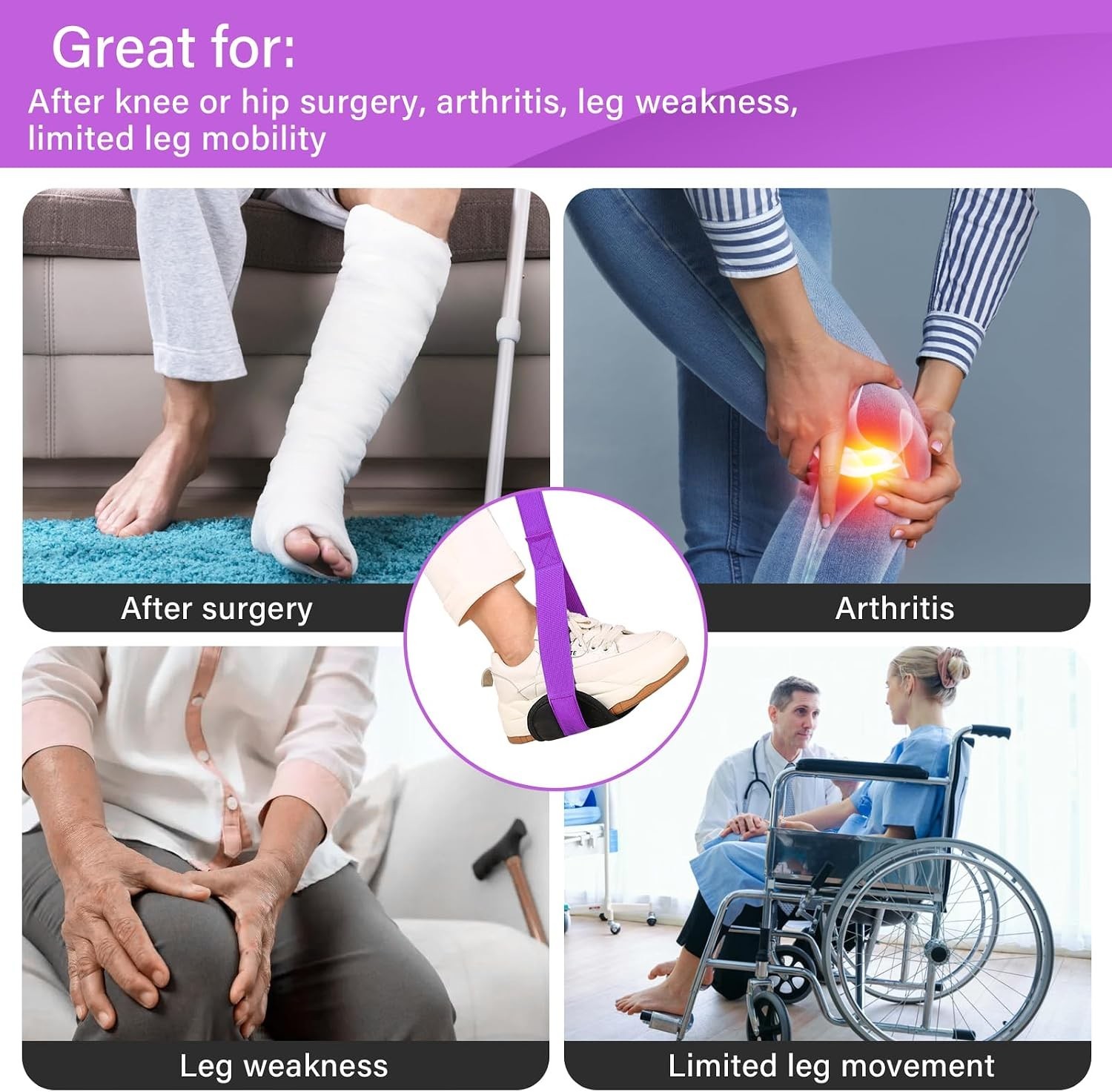 Rigorous 43-Inch Leg Lifter with Cushion Grips – For Smooth Mobility Transitions