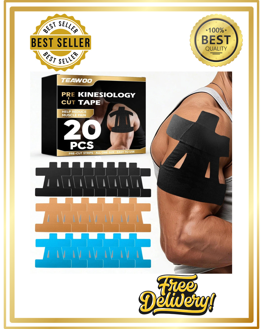 Precut Kinesiology Tape for Shoulder (20 Pcs) – Waterproof Breathable Athleti, E