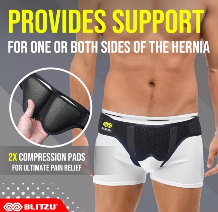 Blitzu Double Inguinal Groin Hernia Support Belt Truss Brace for Men Brand New