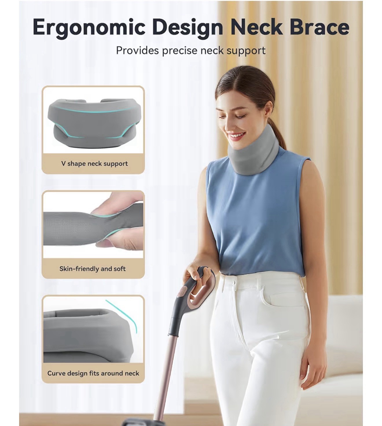 Ergonomic Neck Support Brace Cervical Collar, Gray, Unisex Adult, S/M/L