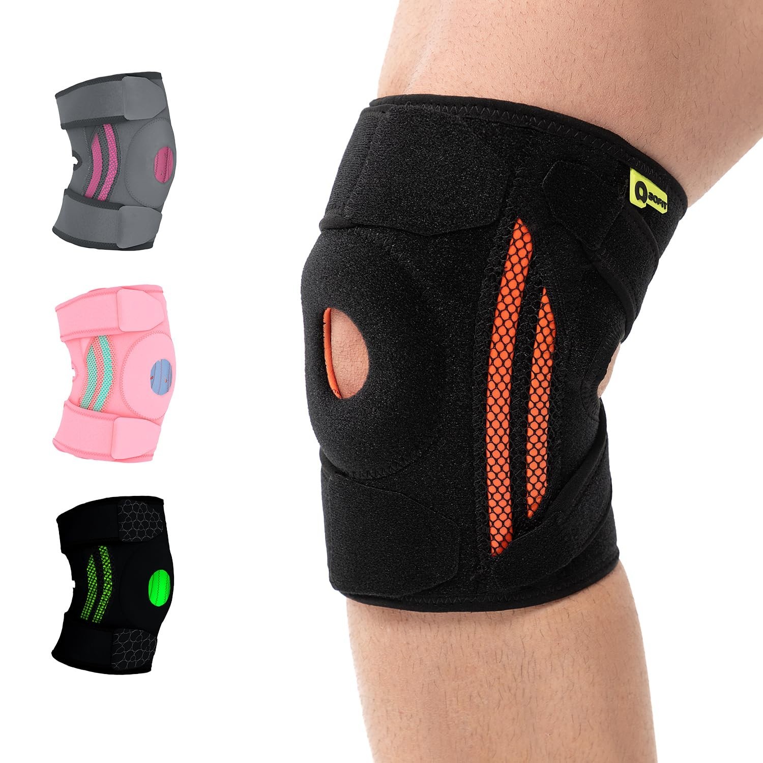 Knee Brace (One Size:Medium) with Dual Side Stabilizers & Patella Gel Pads – 1pc