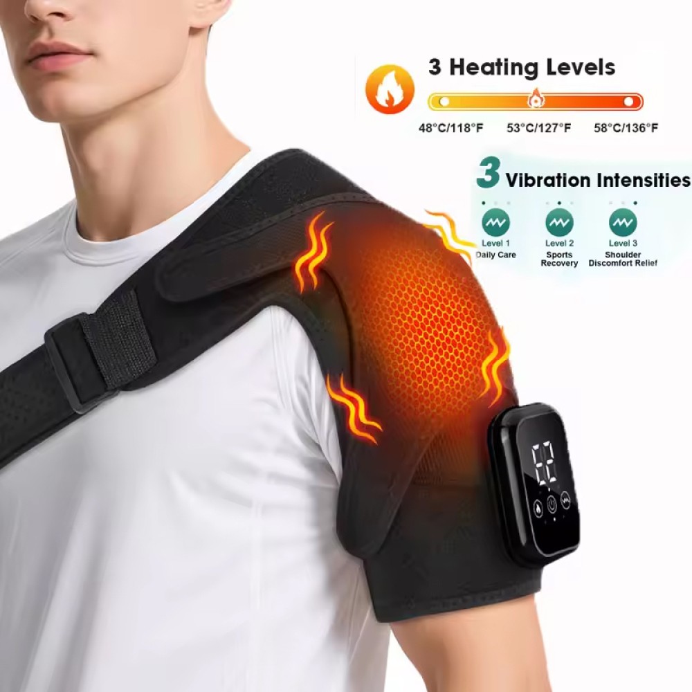Cordless Heated Shoulder Massager Brace with Vibration Therapy Joint Pain Relief