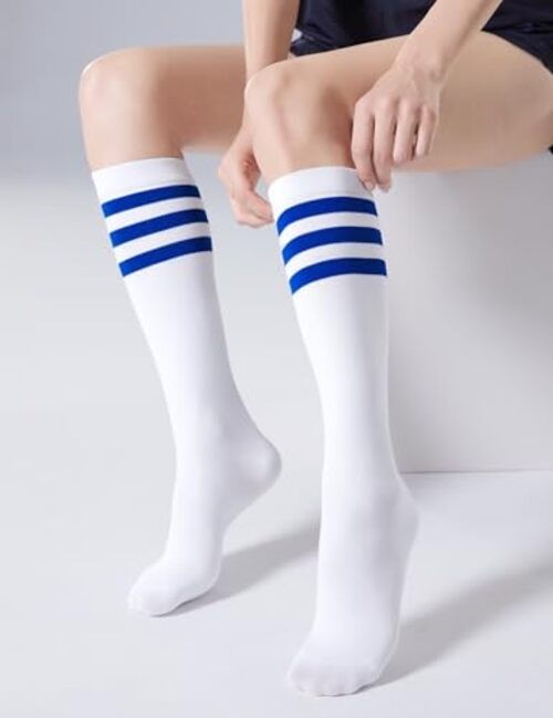Women’s Knee High Socks Outdoor Sport Athletic One Size 1 Pack White Blue