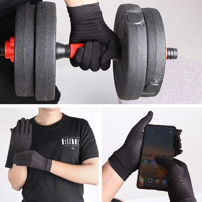 Copper Compression Gloves Anti Arthritis Fullfinger Hand Support Pain Relief UK