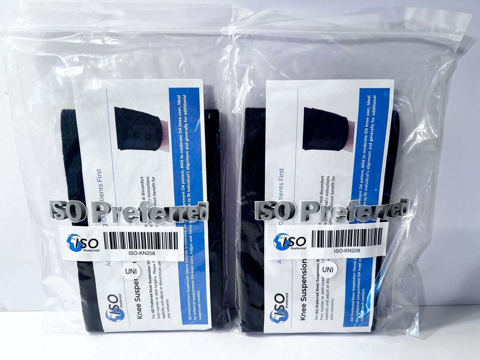Lot of 2: ISO Preferred ISO-KN208 Universal Size Knee Suspension Sleeve New
