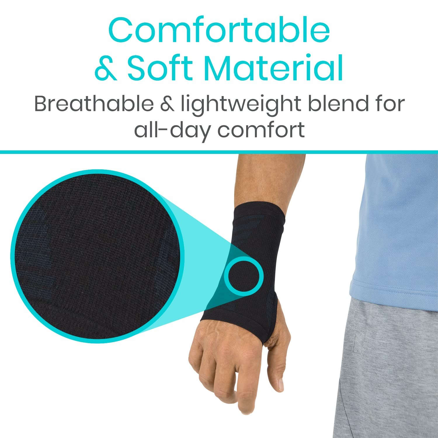 Vive Wrist Compression Sleeve Support Brace for Pain Relief – Medium, Black