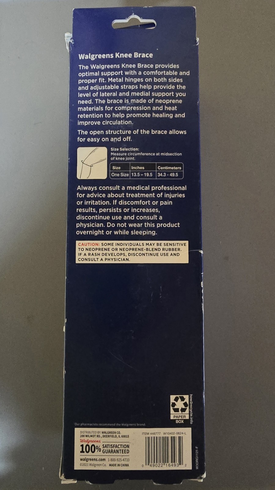 Walgreens Knee Brace Hinged Maximum Support Adjustable 1 Size Left OR Right