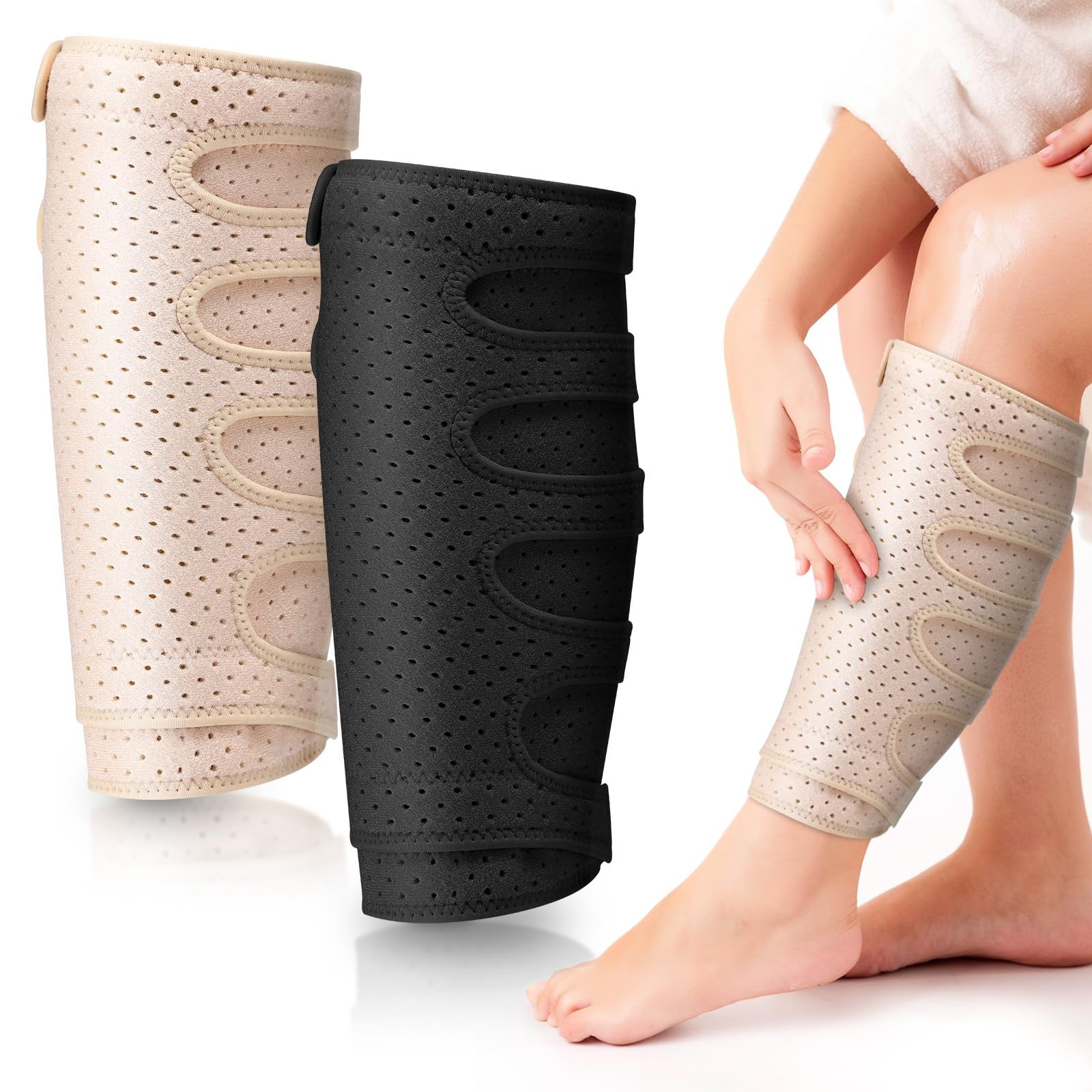 2 Pcs Lymphedema Compression Wraps Calf Adjustable Brace 5 Strap Leg Wraps for L