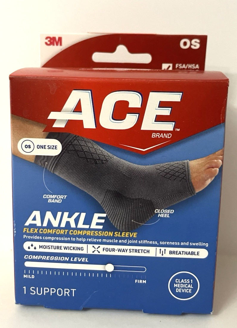 Ace Ankle Flex Comfort Compression Sleeve OS 208710 BRAND NEW