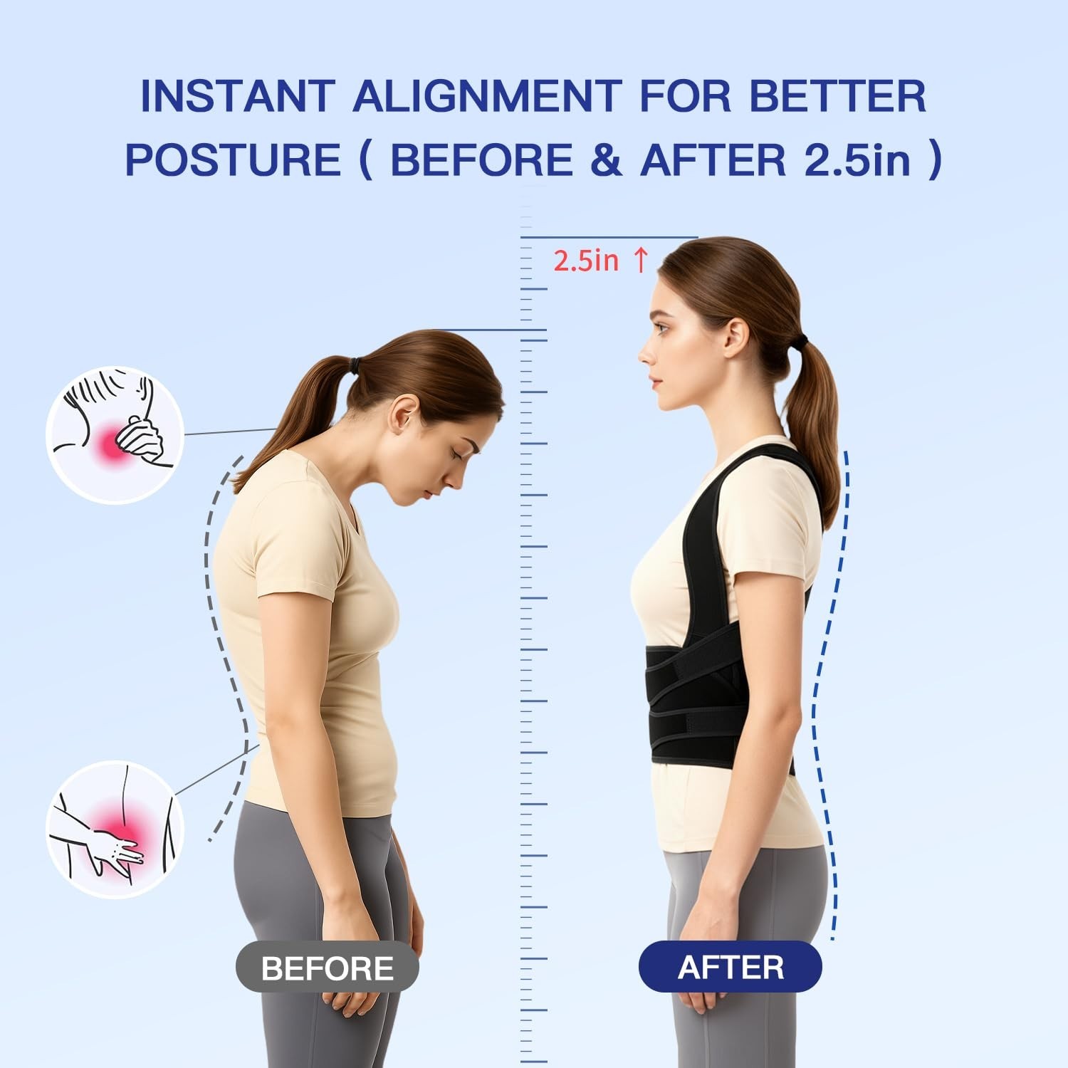 Adjustable Posture Corrector Back Brace for Neck, Shoulder & Back Pain Relief, B