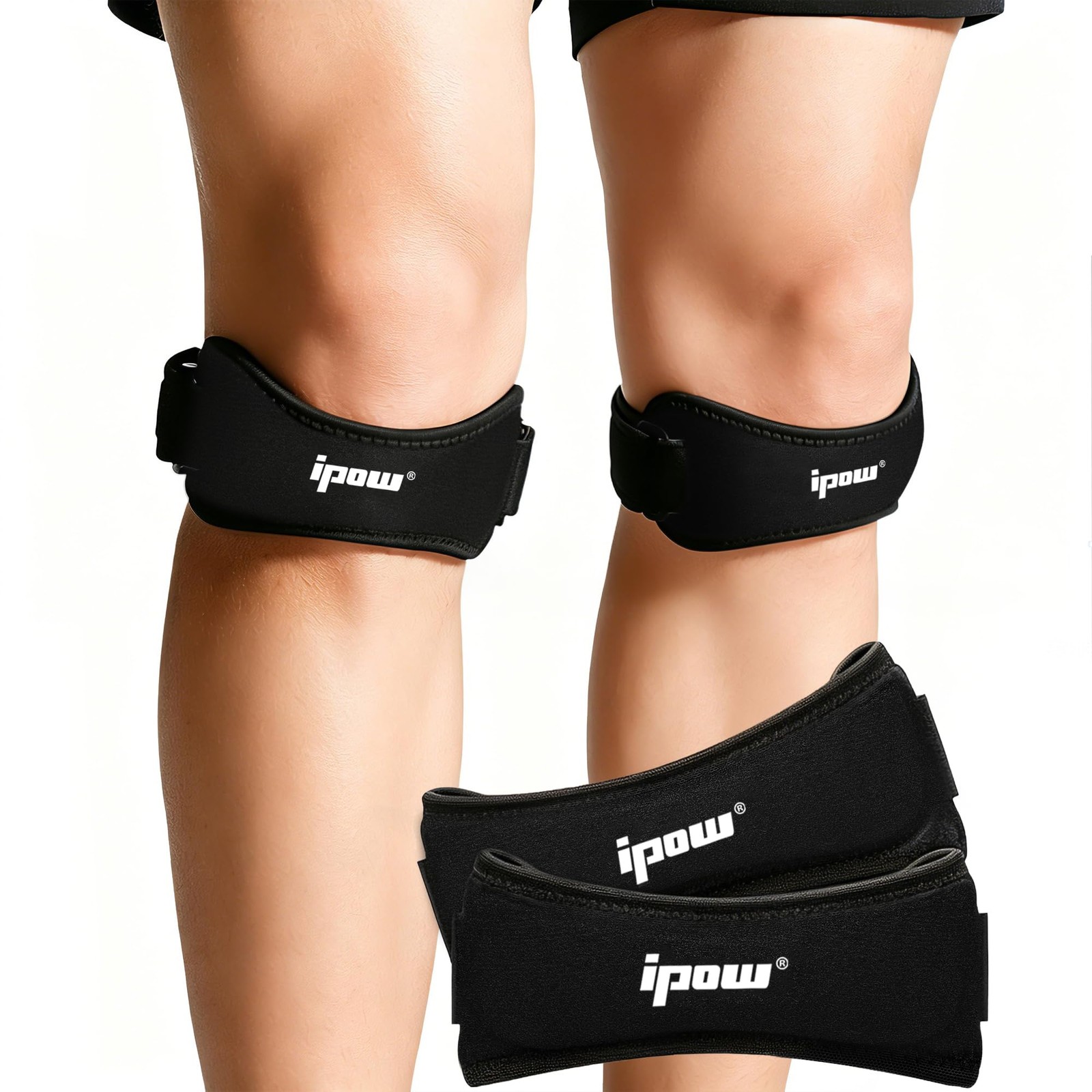 IPOW Patella Tendon Knee Strap 2 Pack Pain Relief & One Size, Black