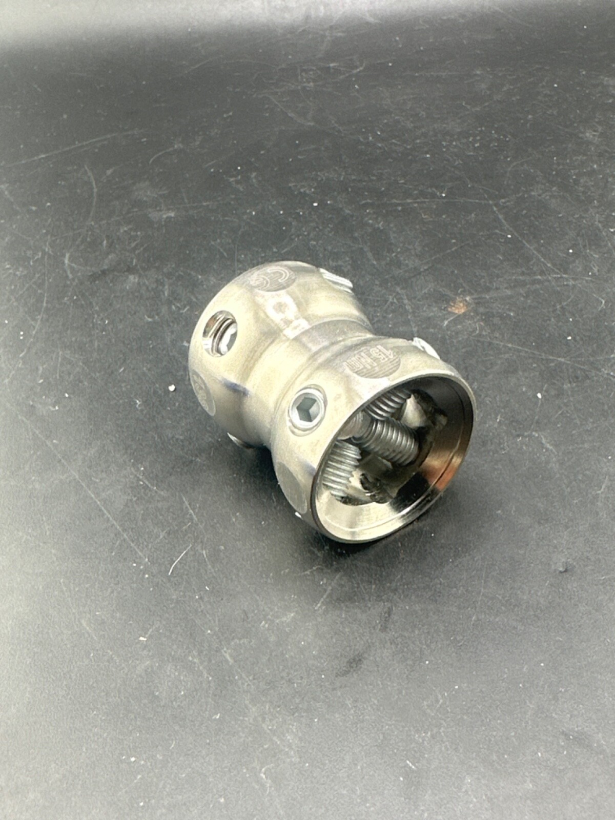 Prosthetic leg component adapter part. Double end female receiver.