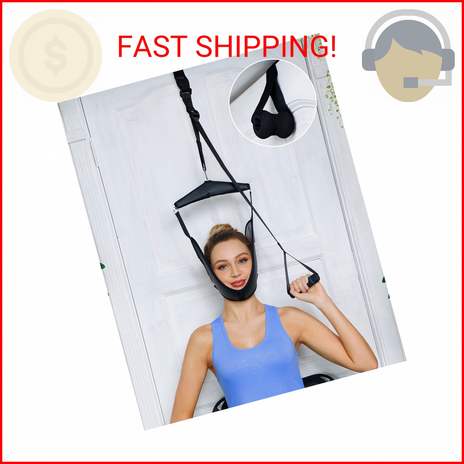 comness Cervical Neck Traction Device Over Door for Home Use, Portable Neck Stre